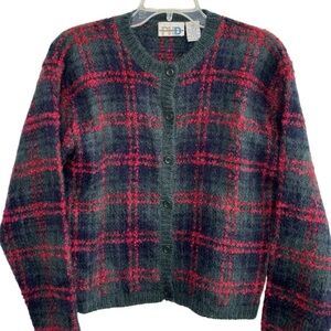 Vintage Paul Harris Mohair Blend Cardigan Sweater Plaid Womens Medium 90's  Y2K
